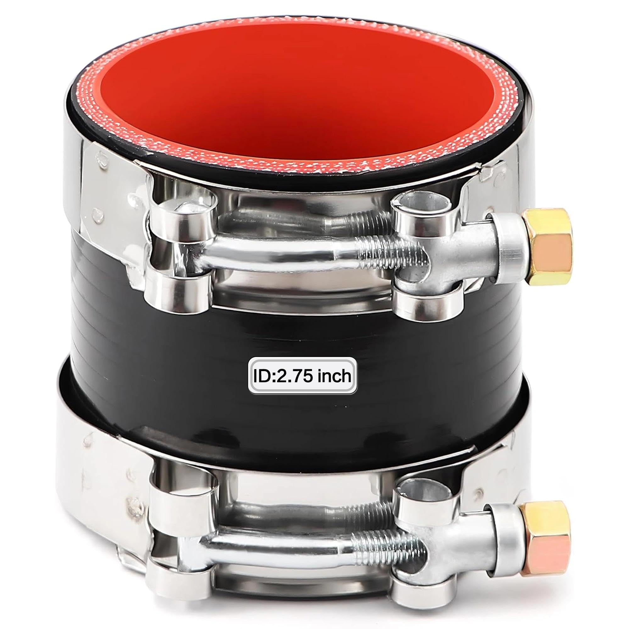 ID 2-3/4 cala (70 mm) wysokotemperaturowy 4-warstwowy wzmocniony prosty wąż silikonowy łącznik wydajności z 2 zaciskami T-Bolt Odpowiednie połączenie rur turbo wysokiego poziomu