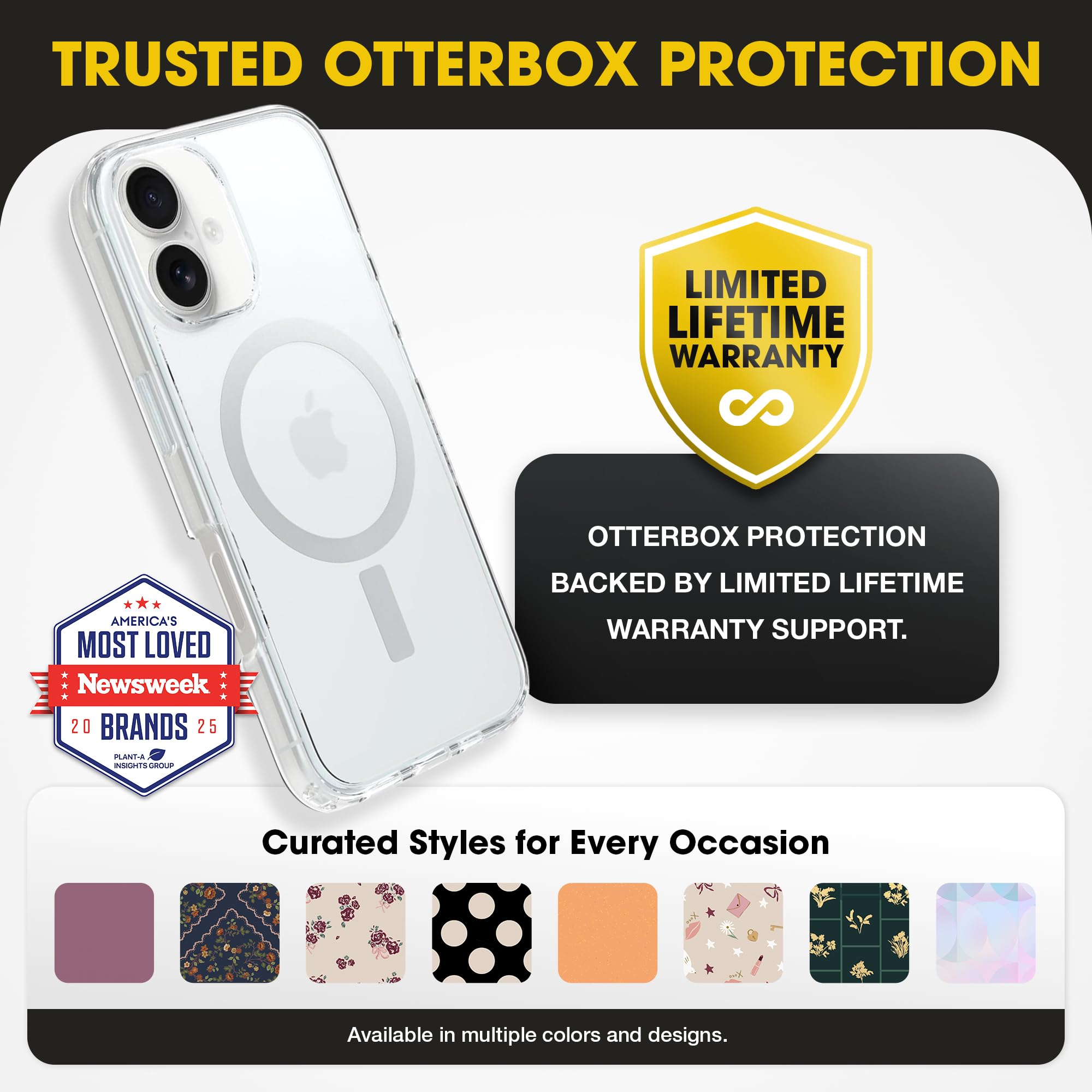 OtterBox Symmetry Clear Series - Custodia trasparente per iPhone 16 (solo), si aggancia a MagSafe, ultra sottile, bordi rialzati per proteggere fotocamera e schermo, confezione non al dettaglio