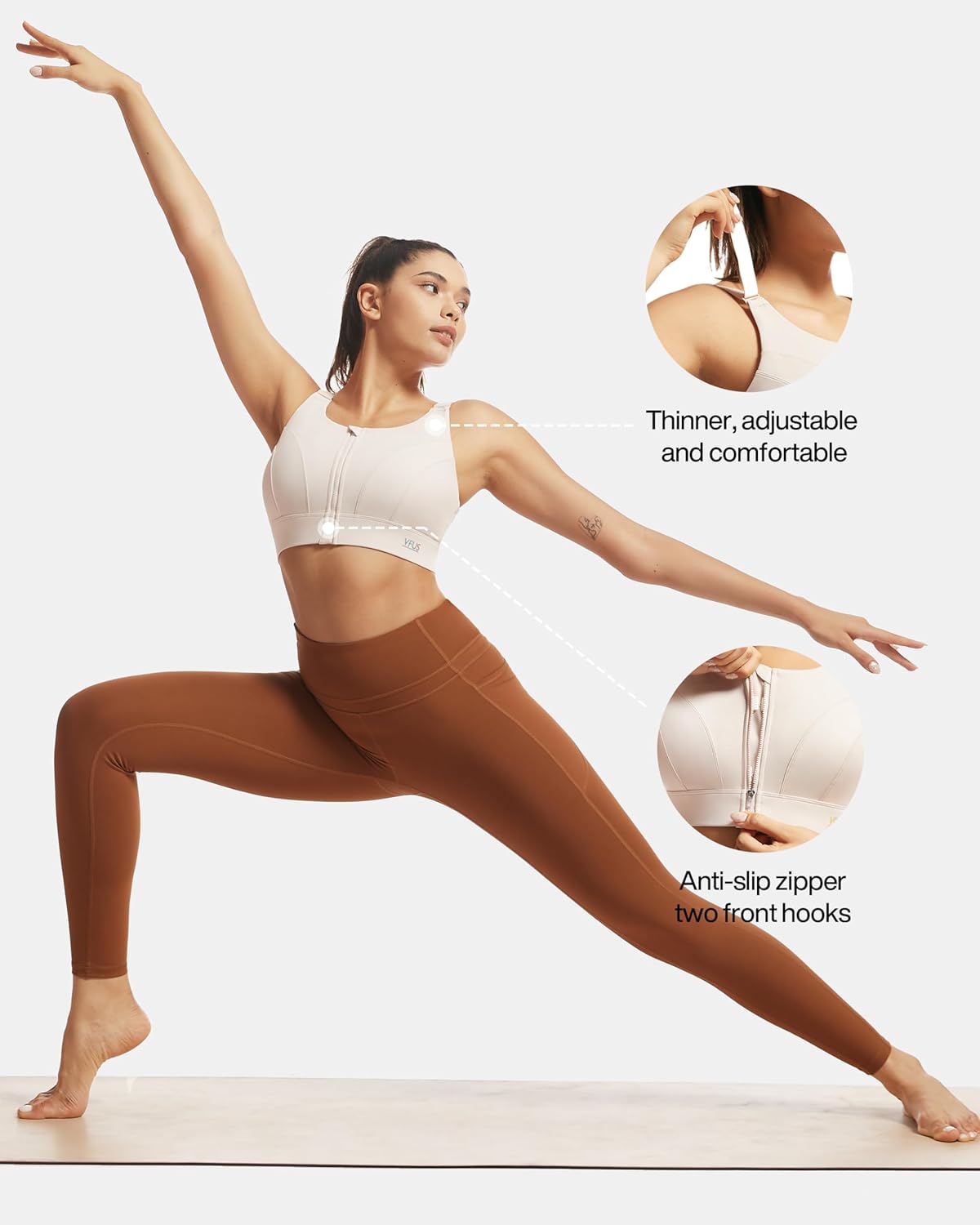 Adjustable High Impact Sports Bras for Women Zip Front Full Coverage and Lift Padded Compression Tops - Image 2