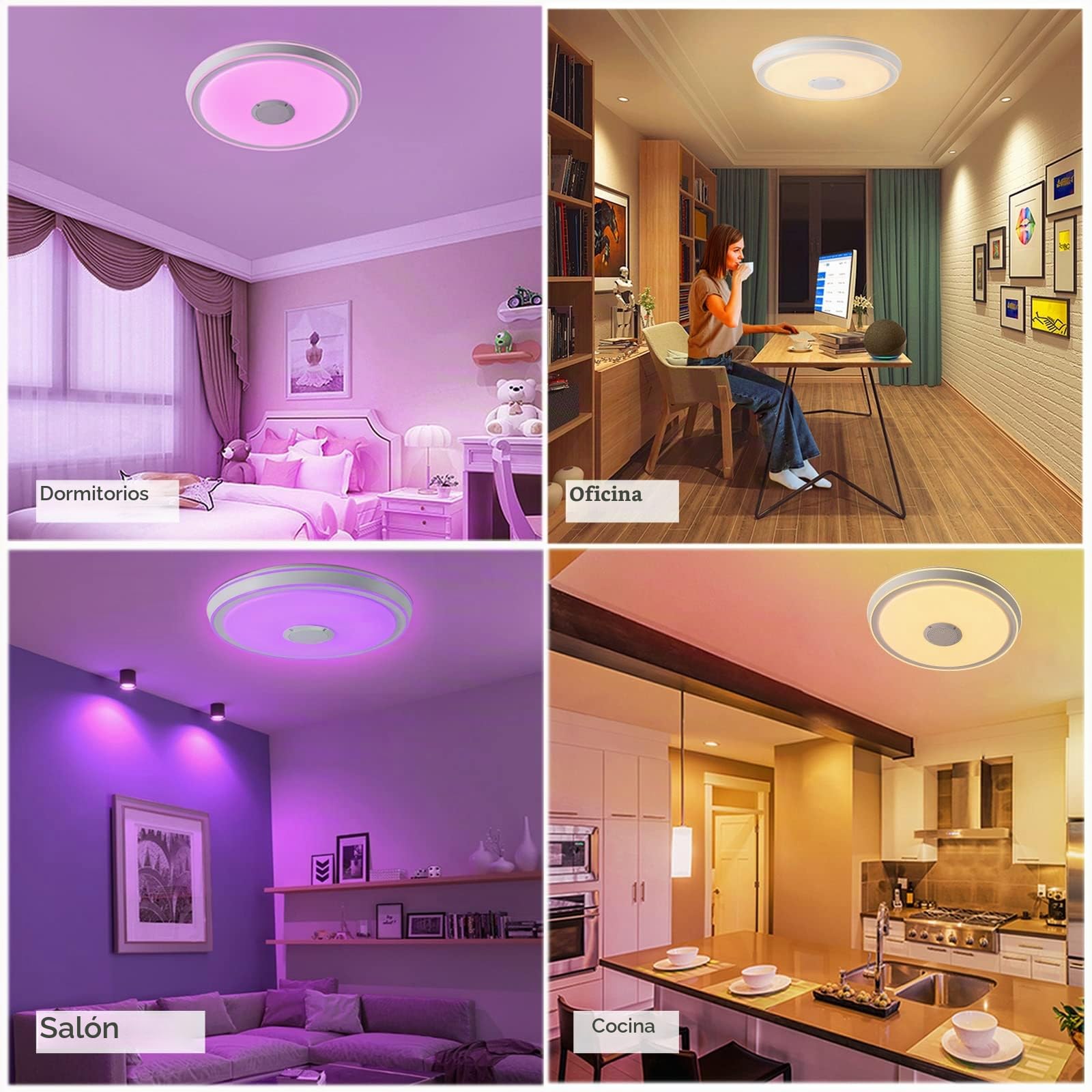 VOMI Lámpara de Techo RGB con Altavoz Bluetooth 50cm Música Lampara de Techo con Mando a Distancia y App Control Regulable Cambio de Color Plafon LED Techo para Salon Dormitorio Habitacion Infantil