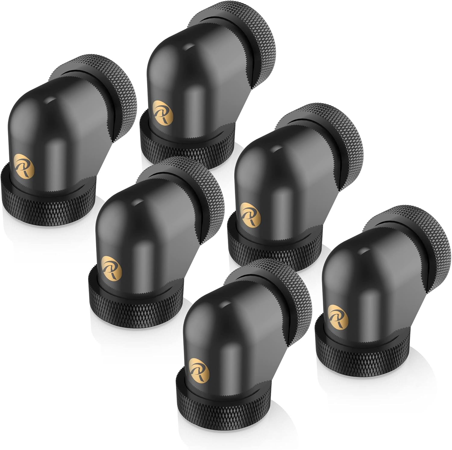 RAIJINTEK PELIAS BLACK - D140906 G1/4" 14mm OD 90 Degree Brass Fittings, Black, 6 Pack (0R40B00228)