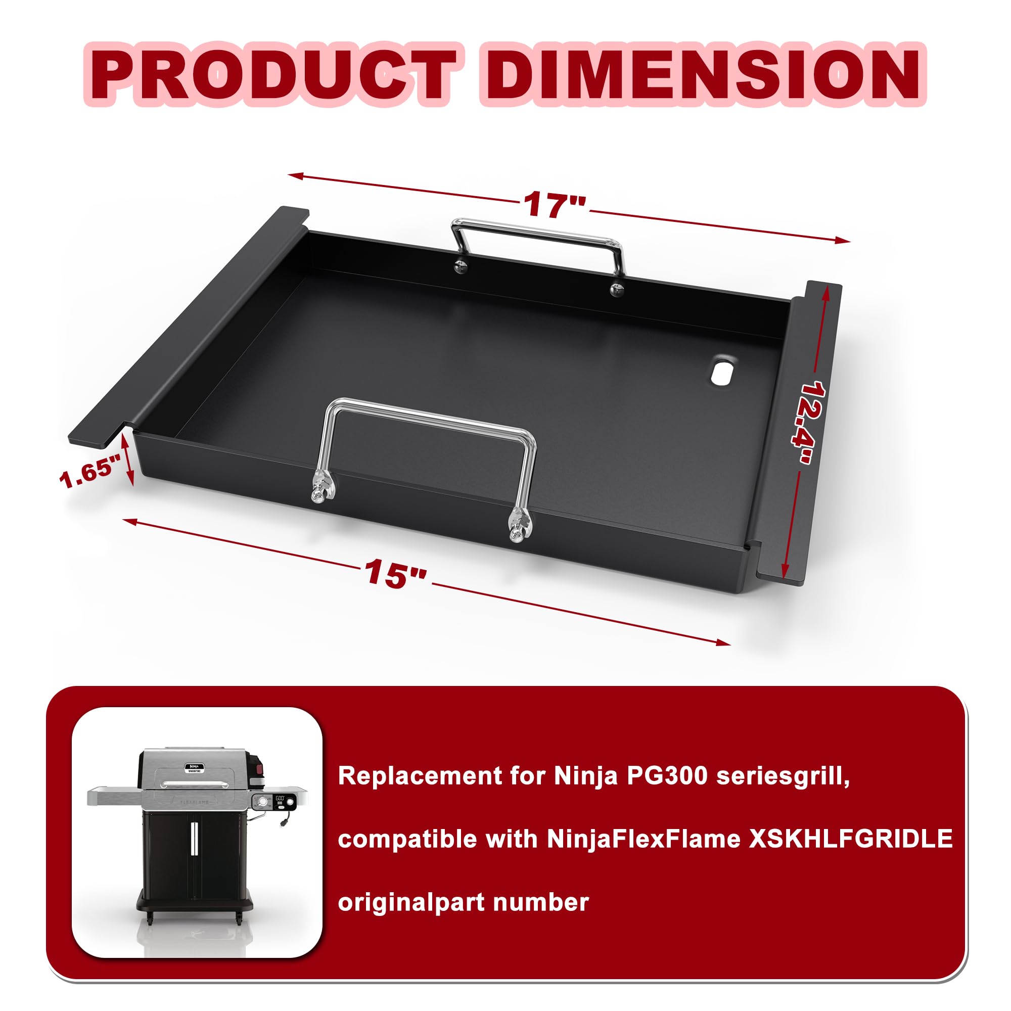 Piastra di mezza dimensione per parti di ricambio per griglia Ninja, piastra per griglie Ninja FlexFlame PG300, inserto per piastra in acciaio al carbonio compatibile con piastra Flex Flame