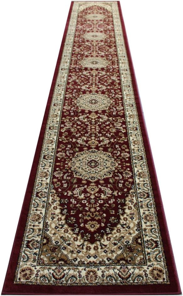 Bellagio Traditional Long Runner Area Rug Design 401 Burgundy (32 Inch X 15 Feet 10 Inch) Runner