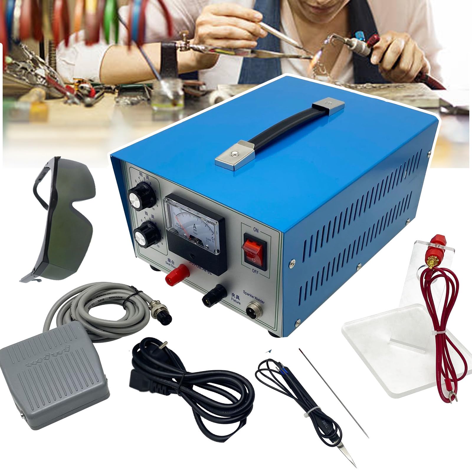 Ręczna spawarka punktowa - elektryczna spawarka do biżuterii 300 W z pedałem nożnym do spawania akumulatorów DIY