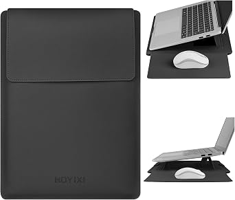 HoYiXi 15.6" Laptop Sleeve Case PU Leather with Stand Compatible with MacBook Pro 16/15.4 MacBook Pro 15, Mac Air 15/ Dell, Matebook,Asus,15-16 Laptop Bag,Patent Pending,Black