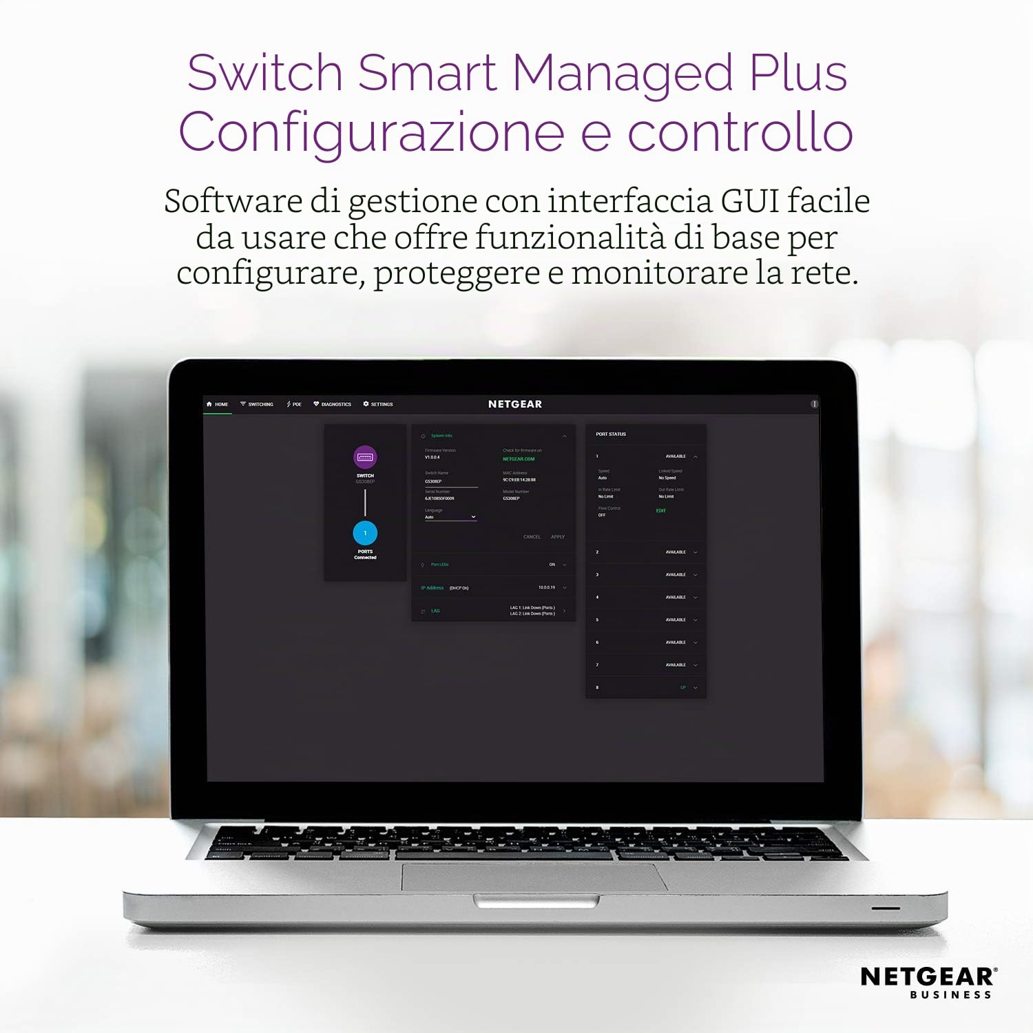 NETGEAR Switch PoE Switch 8 porte Gigabit Ethernet Plus (GS308EPP) - con 8 x PoE+ @ 123W, montaggio desktop o a parete