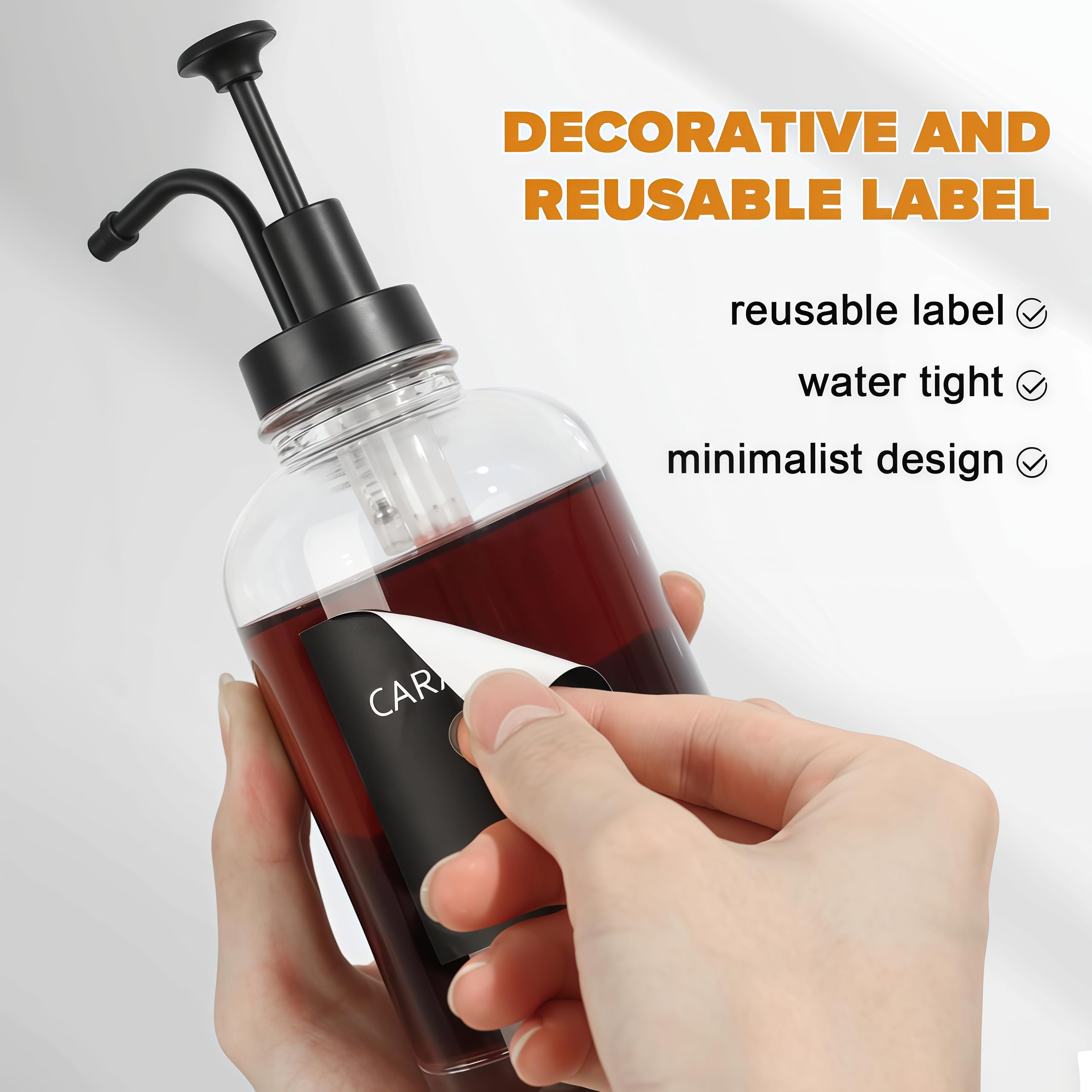 BIKALAN Lot de 2 distributeurs de sirop de café, distributeur de sirop de café, pompe à sirop, distributeur de sirop avec 36 autocollants, entonnoir, 500 ml