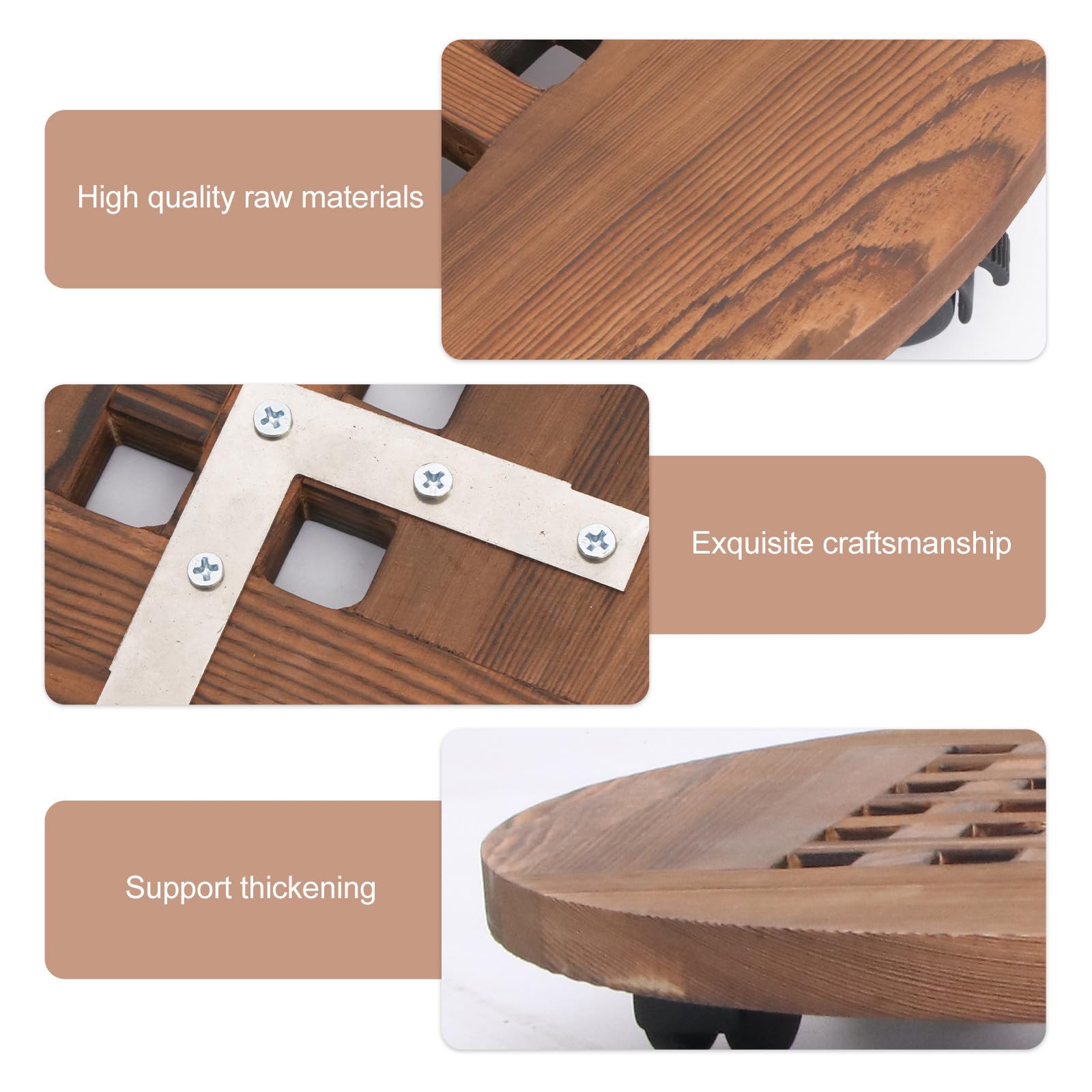 Uonlytech Vassoio Rotondo in Legno per Vaso e Fiori, Robusto e Decorativo