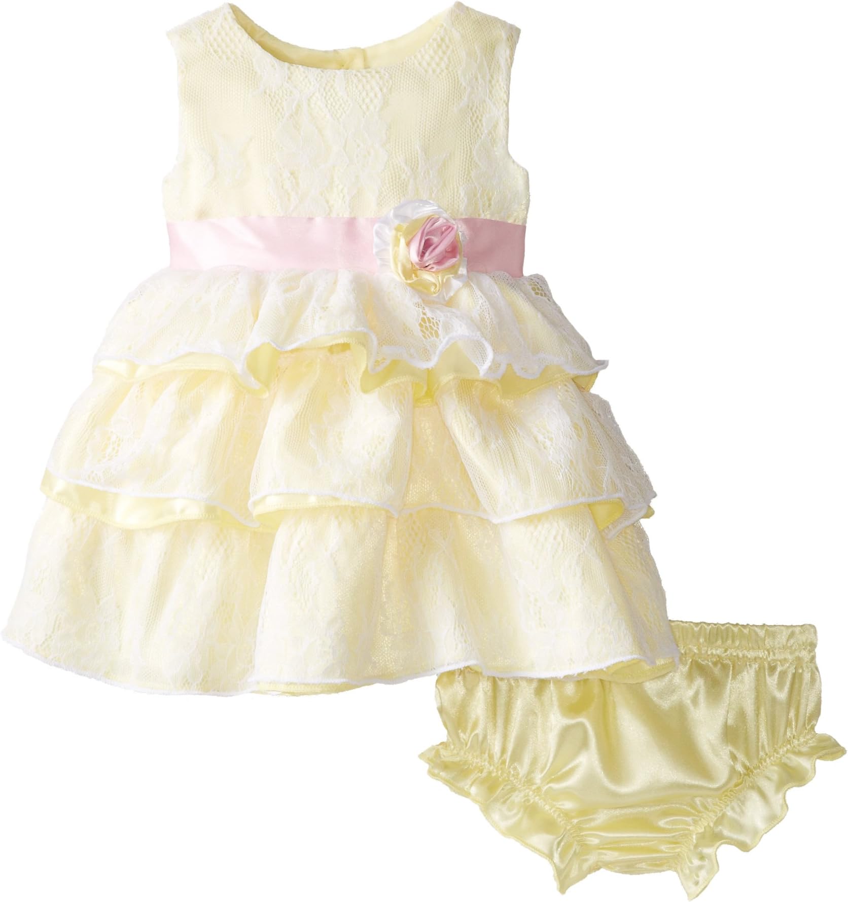 Nannette Girls' Baby-Newborn 2 Piece Satin Dress with Lace Overlay and Panty