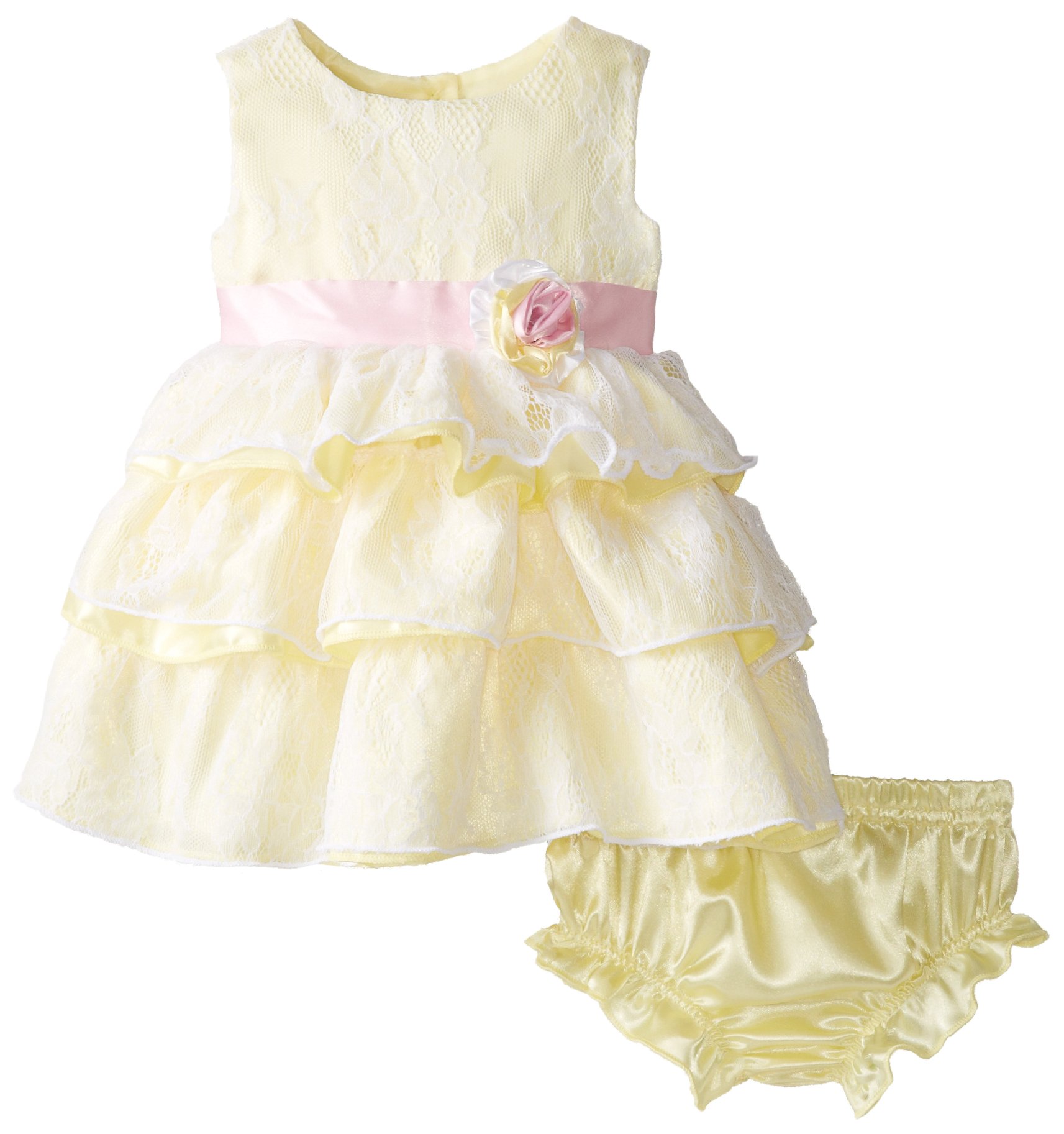 Nannette Girls' Baby-Newborn 2 Piece Satin Dress with Lace Overlay and Panty