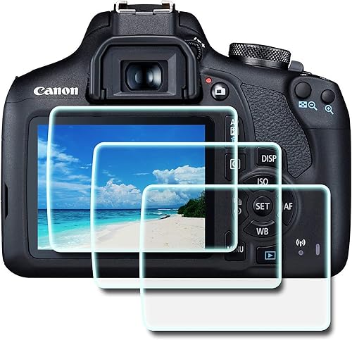 Protector de pantalla compatible con cámara réflex digital Canon EOS Rebel T7 T6 T5, 0.012 in de dureza 9H de vidrio templado Flim