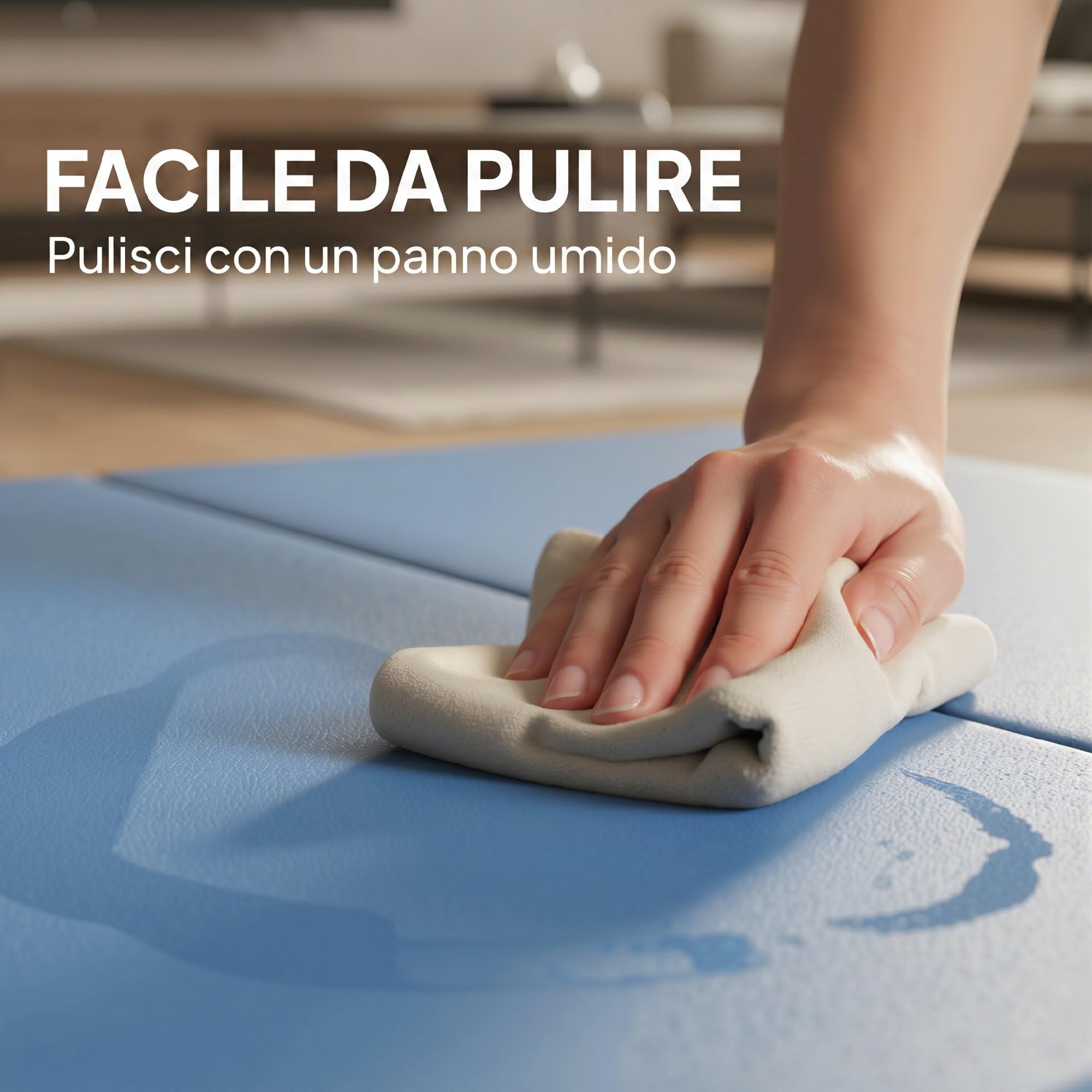 HOMCOM Tappetino da Ginnastica Pieghevole, Materassino Fitness Spesso 5 cm e Antiscivolo, Tappeto da Palestra Salvaspazio con Maniglia per Yoga e Pilates, 180x80 cm, Azzurro