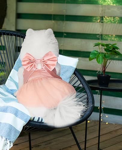 Miniatura 6 de Topkins Vestido de verano para perro, vestido de tul de seda para perro, lindos vestidos de princesa para perro con lazo, traje de fiesta de