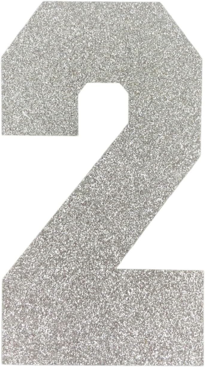 1 PCS 6 inch Glitter Number Patch for Clothing, Iron on Silver Numbers for DIY Customization,Patches for Jeans, Jerseys, Shirts, Bags, Sparkle Craft Supplies for Homecoming, Graduation (Silver 2)