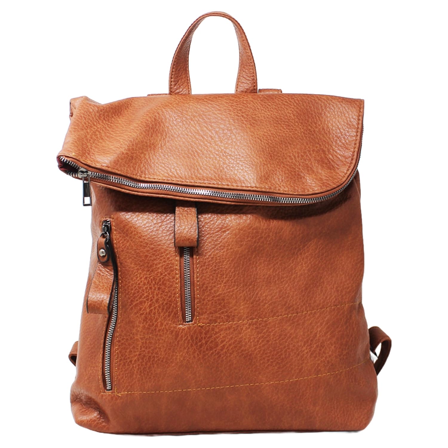 SubMeHa Leather Fold-Over Anti-Theft Backpack, Multiple Colours, Zippered Pockets (Brown)