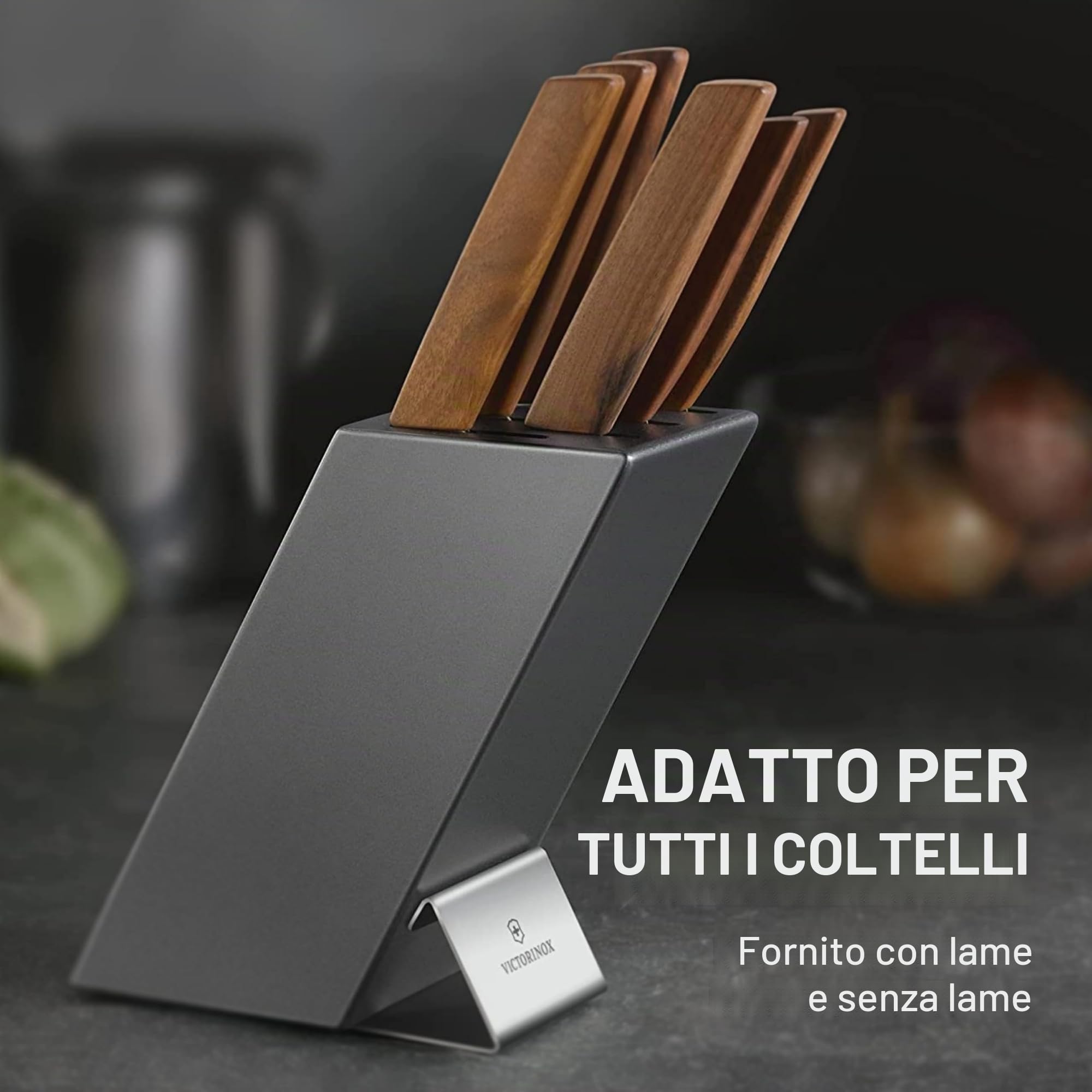 Victorinox Swiss Modern Ceppo di coltelli professionali con contenuto, 6 pezzi, incl. 6 coltelli da chef con manico in legno, nero