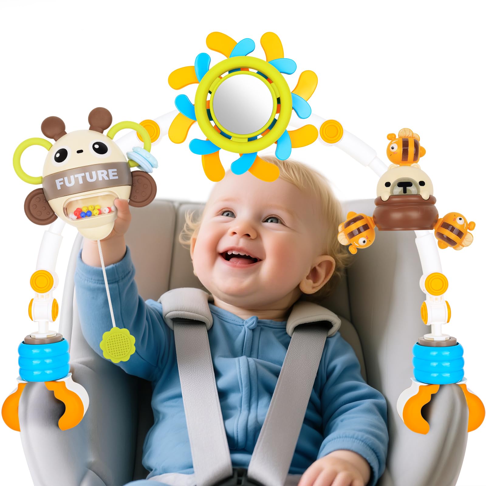 Giocattoli per seggiolino auto per bambini da 0 a 6 mesi, accessori per passeggino da appendere per culla, giocattolo ad arco regolabile con clip mobile sul passeggino, regalo per neonati e ragazze