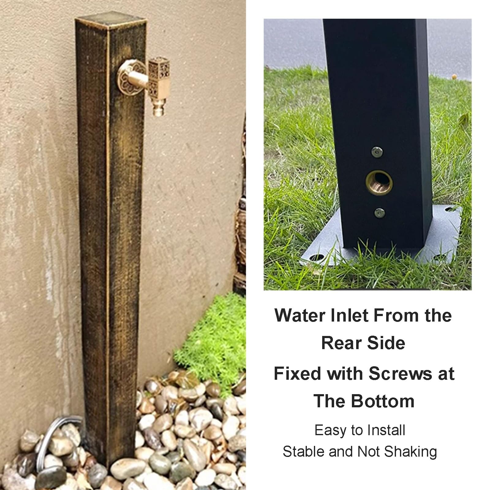 Columna de agua antigua para exteriores, 65 cm, resistente a las heladas, grifo de cobre para jardín, balcón, patio, elegante fuente de agua para decoración del hogar