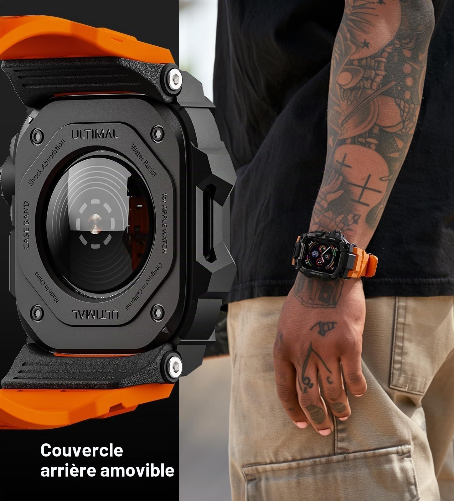 ULTIMAL Sports Bands Compatible with Apple Watch Strap 44mm/45mm, Military Protective Bumper Case, Rugged TPU iWatch Strap, Adjustable Band for Apple Watch Series 9 8 7 6 5 4 SE