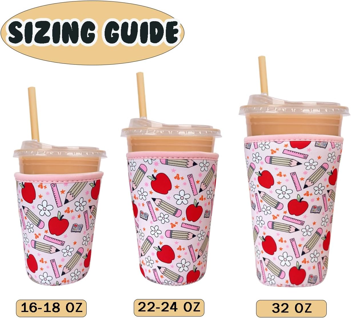 Reusable Insulated Neoprene Iced Coffee Cup Sleeve, Durable Drink Sleeve for Cold Beverages, Beverage Holder for Iced Coffee, Teacher Treasure