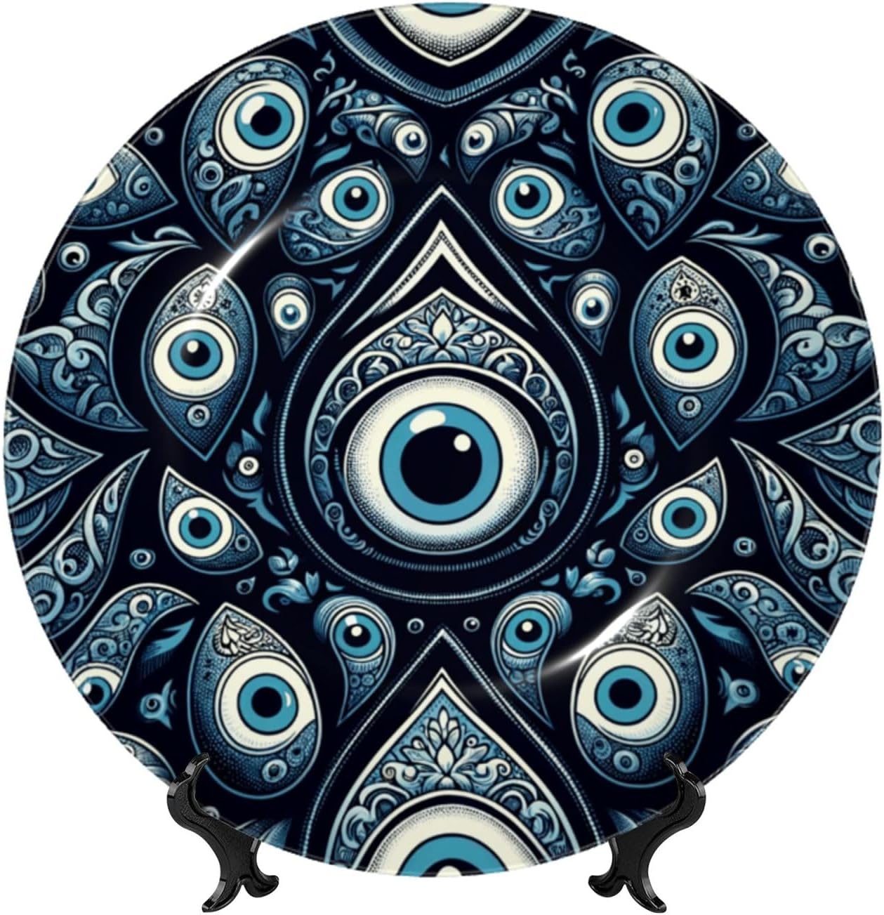 Dark-Blue-Turkey-Tailsman 10 Inch Decorative Plate With Stand, Elegant Display Wall Plate For Home Decor