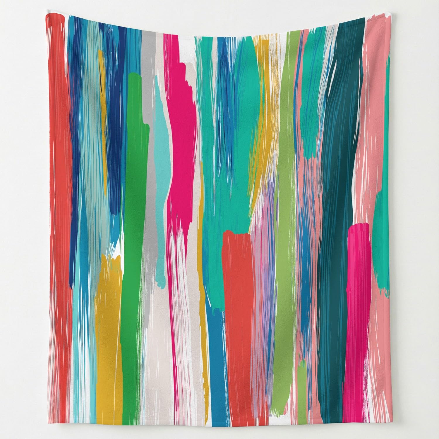 Générique Couverture Plaid Flanelle 180cm x 200cm Épais Couvertures Polaire d'automne Chaud, Modern Abstract Vibrant Dynamique Art Pinceaux verticaux Rayures Moelleuse Légères Couvertures