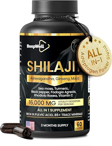 Shilajit Cápsulas para hombres y mujeres, 16,000 mg puro del Himalaya orgánico Shilajit apoya la vitalidad y el bienestar, suplemento puro premium