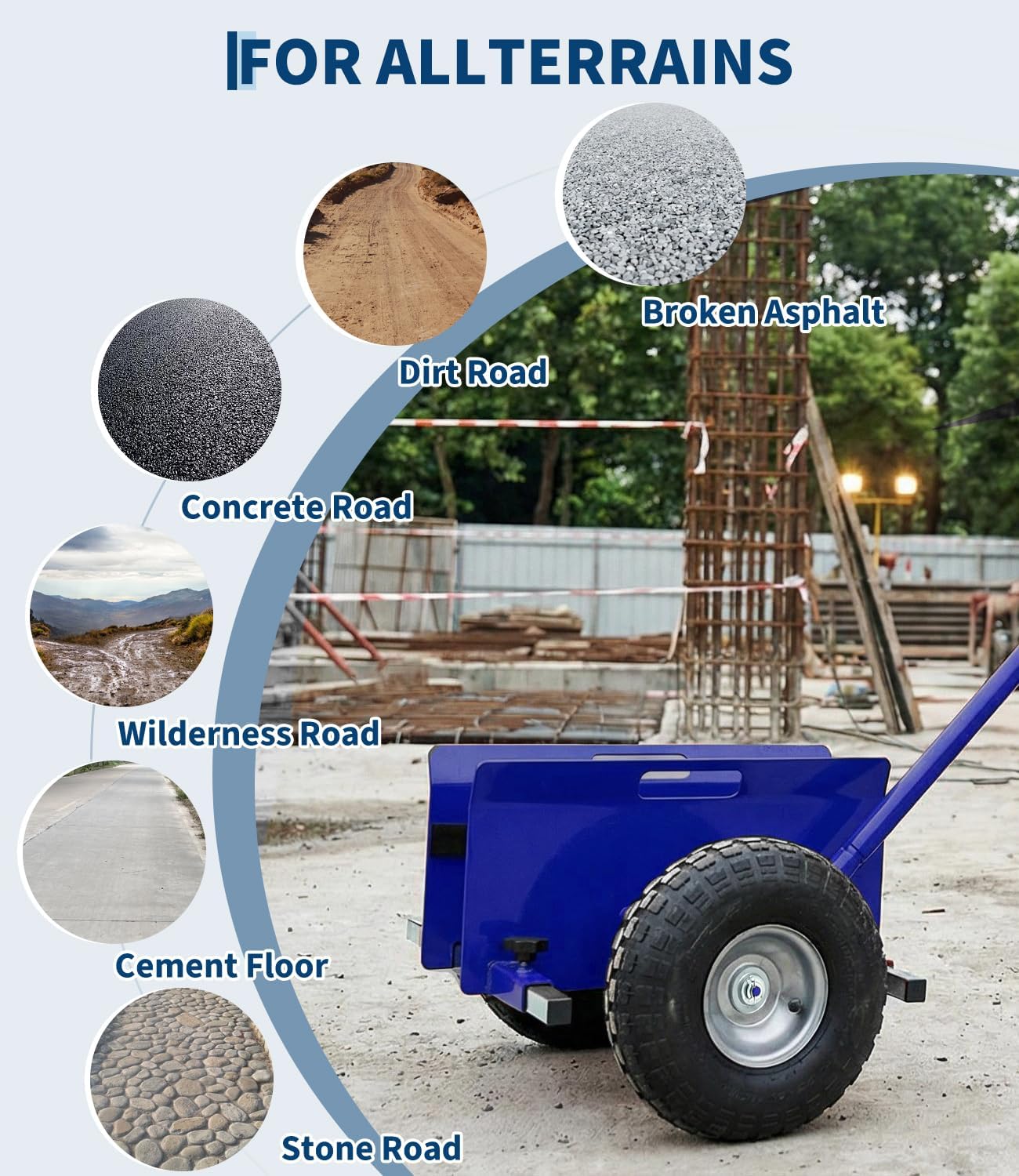 2er-Set Plattenroller/Trockenbauwagen, 300 kg Tragkraft, Stahl-Transportwagen mit verlängertem Griff, 10" Vollgummi-Räder, für Gipskarton/Sperrholz/Türen – Farbe: Blau