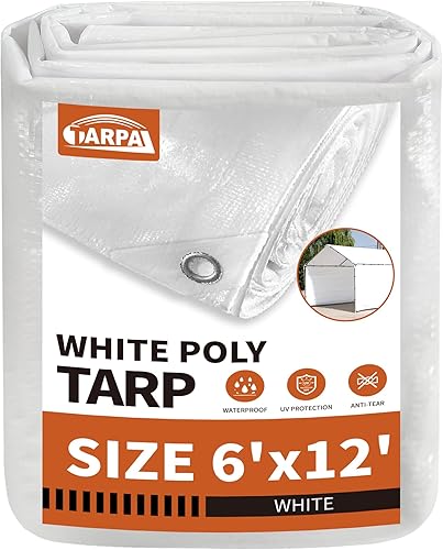 Miniatura 36 de TARPAL Lona blanca impermeable de 8'x10' de 7.5 mil de servicio mediano multiusos, cubierta de lona de polietileno impermeable, a prueba de nieve,