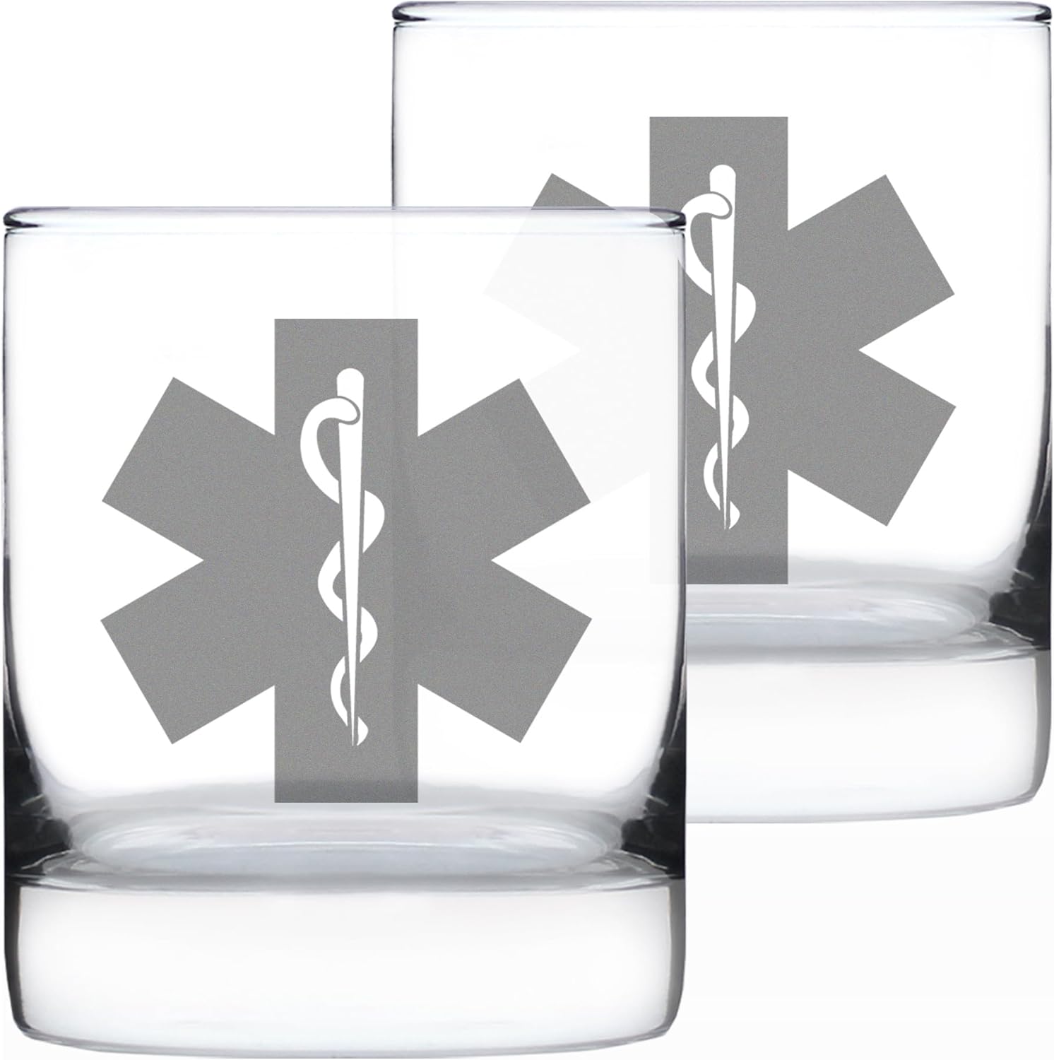 Bevvee EMT Star of Life Whiskey Rocks Glass - EMS Themed Gifts for Paramedics and EMTS - Set of 2-10.25 Oz