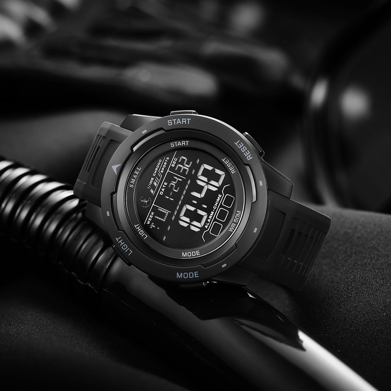 Montre Homme Digitale Outdoor Sport Multifonction Étanche LED Lumière Alarme Calendrier Date avec Bande De PU