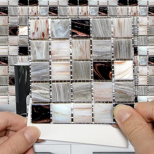 Miniatura 8 de Alwayspon 25 piezas de azulejos de mosaico autoadhesivos para decoración del hogar, azulejos adhesivos para despegar y pegar, adhesivo para azulejos