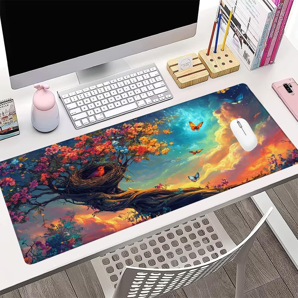 Alfombrilla de Mouse para Juegos, Colore, XXL, Antideslizante, Impermeable, Diseño de Uccello, Extendido, Grande, 1200x600x3mm, para PC, Laptop, Ufficio, Famiglia d-165