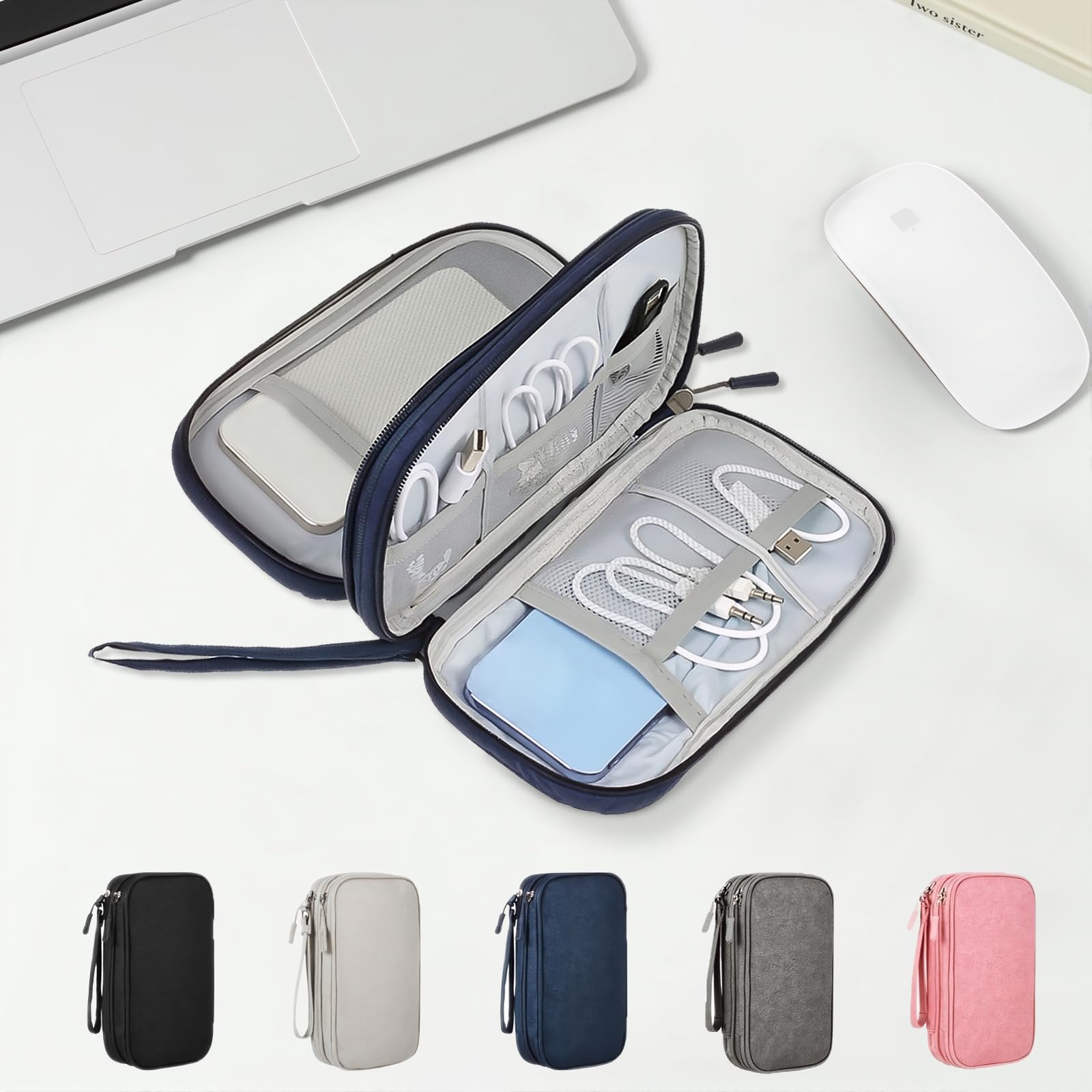 Digital Accessories Organizer Bag, Portable Double Layer Waterproof Suitable for a Variety of Digital Accessories, Universal Storage, Business Travel Bag, Black, Modern Simplicity — view 6