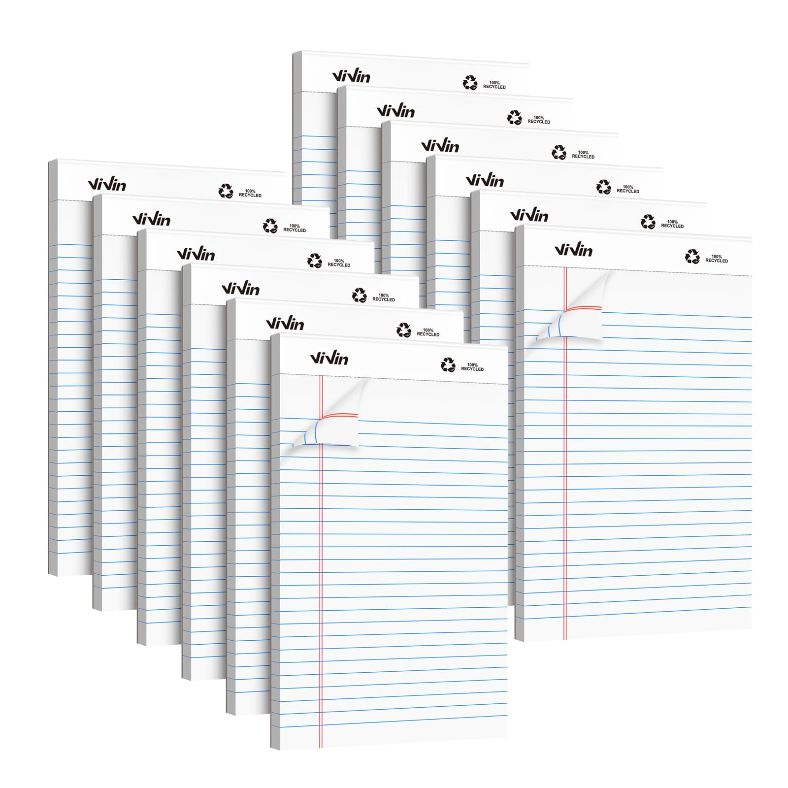 ViVin Legal Pads 5x8 12 Pack Narrow Ruled 30 Sheets Per Note Pads Perforated Writing Pad Legal Pads