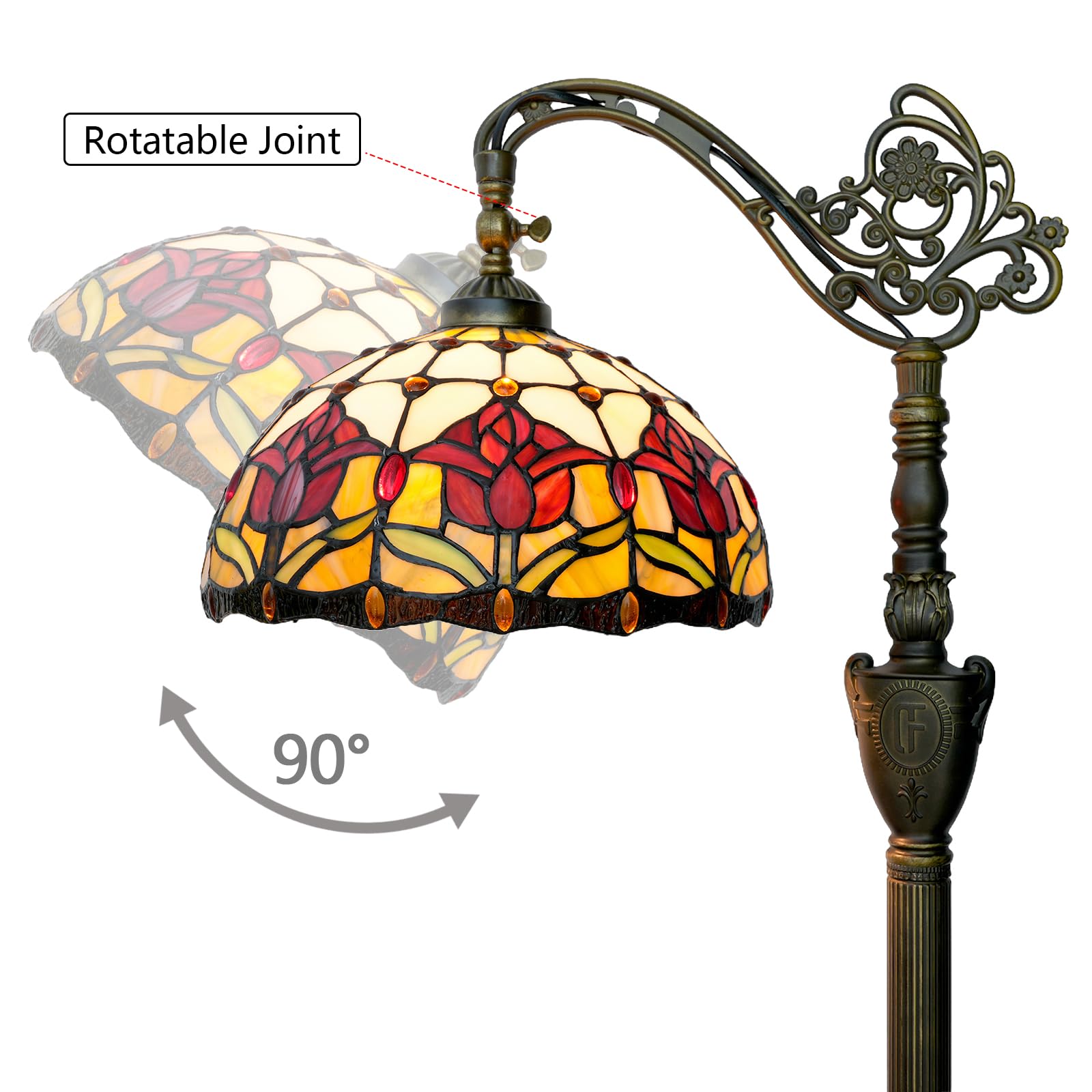 Lampa podłogowa Tiffany Vintage Stojąca lampa w stylu czerwonych tulipanów Witrażowa lampa podłogowa Rustykalna lampa podłogowa z regulowanym kątem nachylenia do dekoracji wnętrz Salon Sypialnia