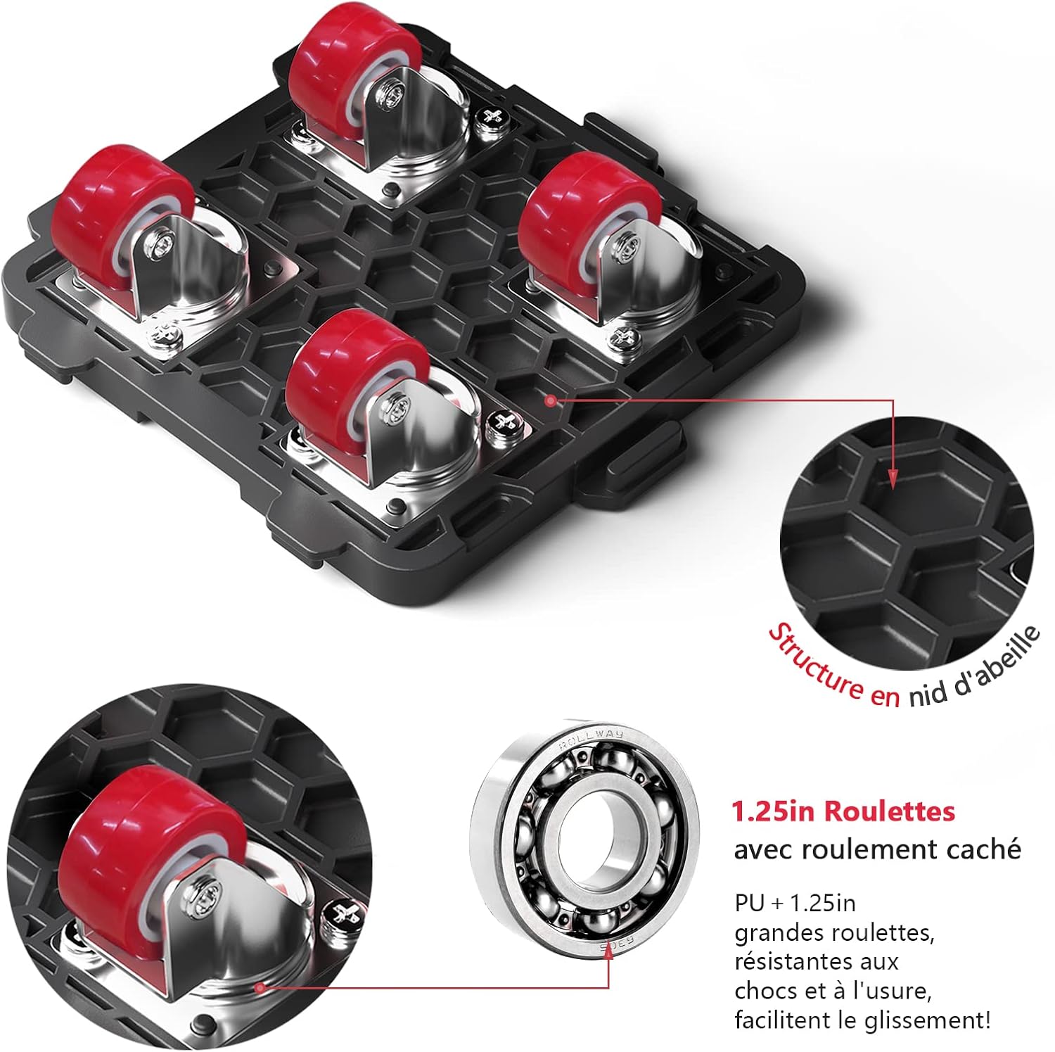 ONEON Levage et Déplacement Meubles Lourds – Kit Roulettes Rotatives 360° avec Lève-Meubles Résistants - Description