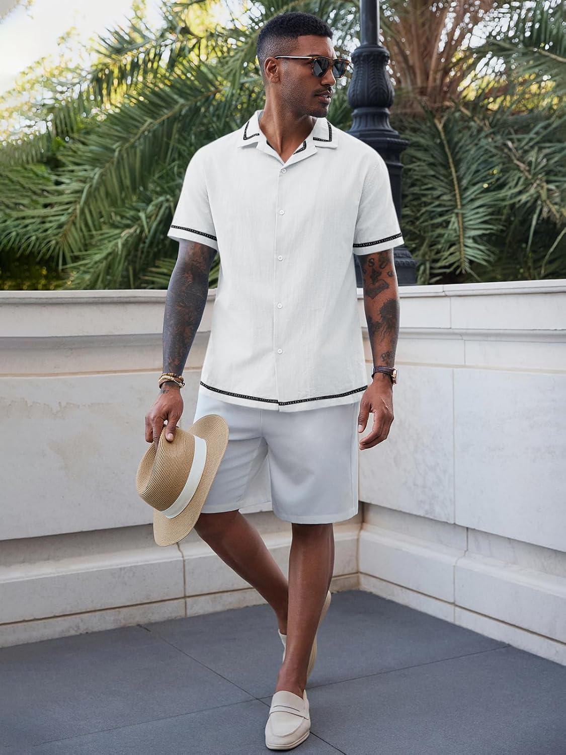 Runcati Mens Short Sleeve Shirt Button Down Casual Cuban Linen Shirts Summer Beach Vacation Tops - Image 5