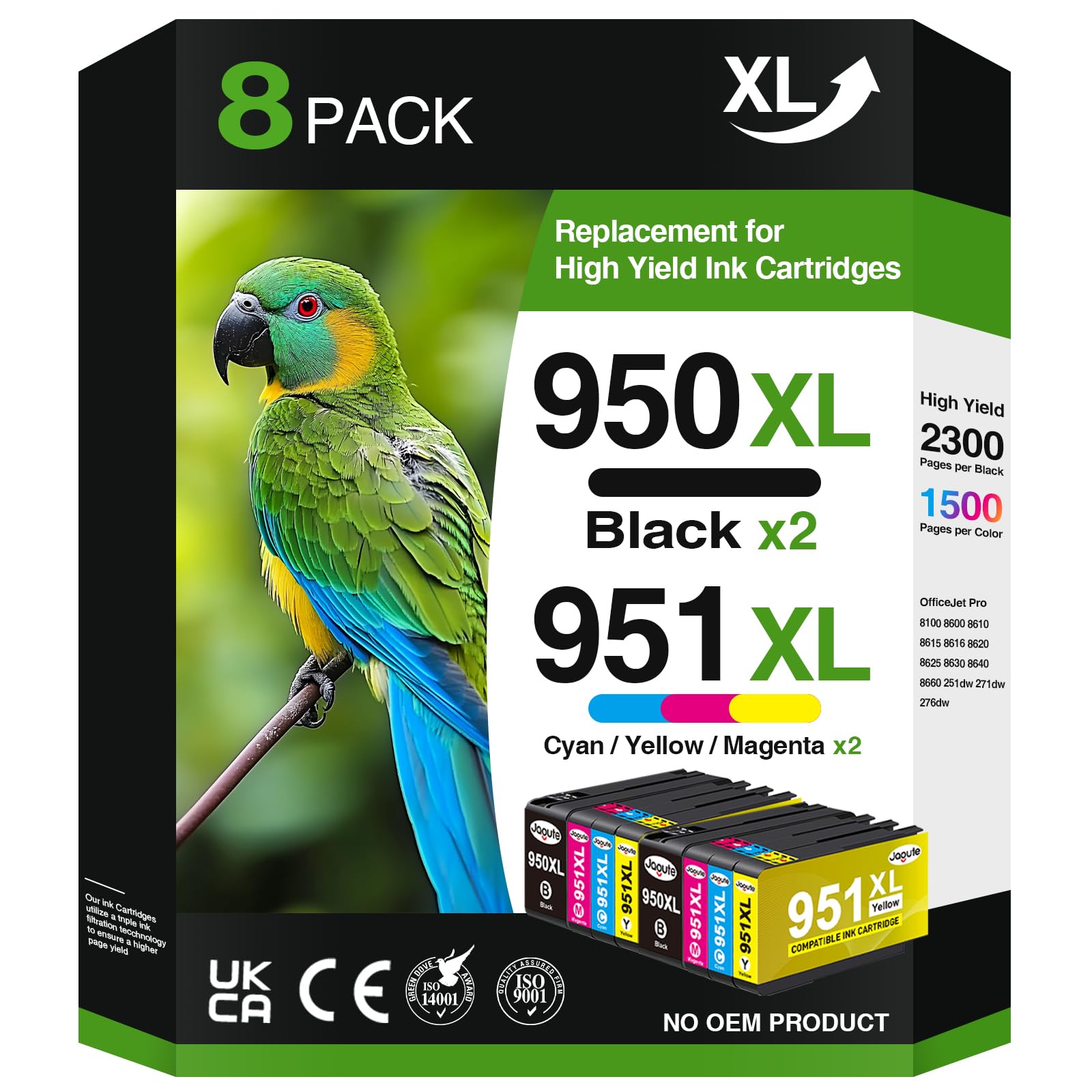 950XL 951XL Druckerpatronen für HP 950 951XL Multipack Kompatible für HP Officejet Pro 8620 8600 8610 8100 8615 8616 8625 8630 8640 8660 251dw 276dw 271dw Patronen (2 Schwarz/2 Cyan/2 Magenta/2 Gelb)