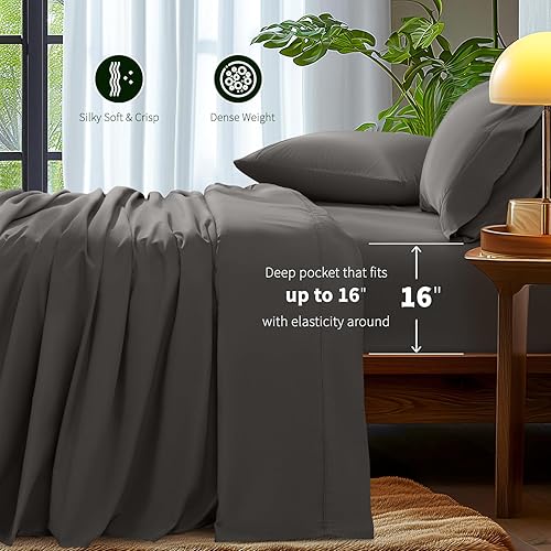 Miniatura 5 de AiAngu Juego de sábanas de microfibra de 1800 hilos de percal súper suave y cómodo, con bolsillos profundos de 16 pulgadas, sábanas transpirables y