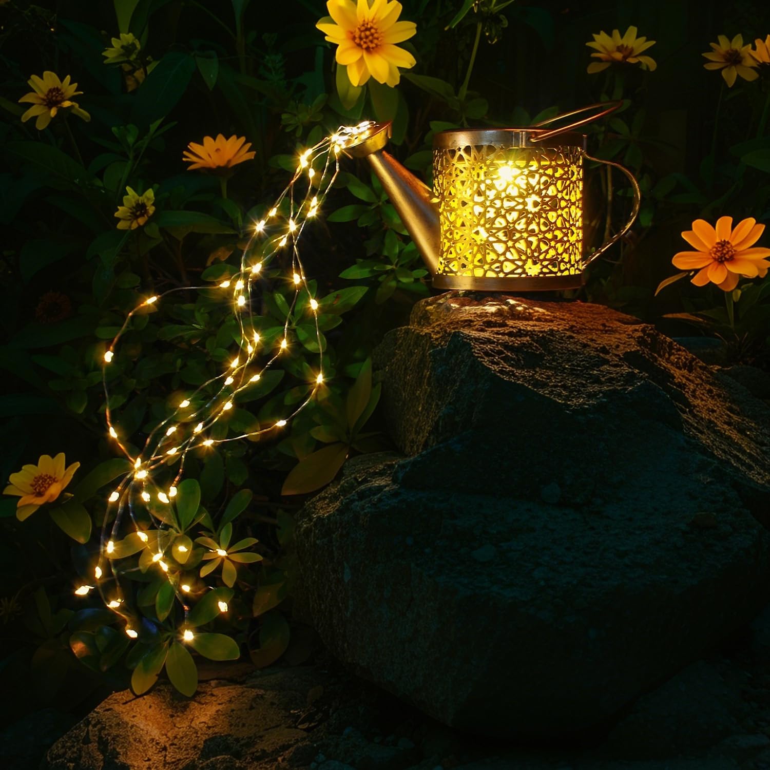 Daknswte Solar Watering Can Lights Outdoor Garden,Waterproof Led Hanging Metal Lantern with Fairy String Light,Garden Ornaments for Yard Lawn Pathway Patio Decor and Women Mom Birthday Gifts — view 6