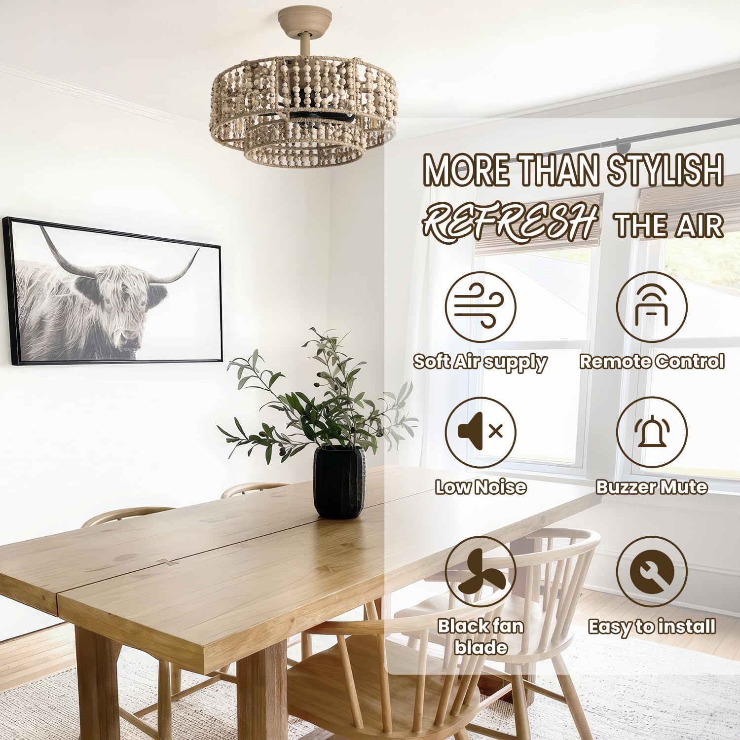 Ceiling Fan with Light and Remote, 20'' Fandelier Ceiling Fan with Light, Boho Caged Ceilings Fan with Lights Flush Mount for Bedroom, Living Room, Dining Room