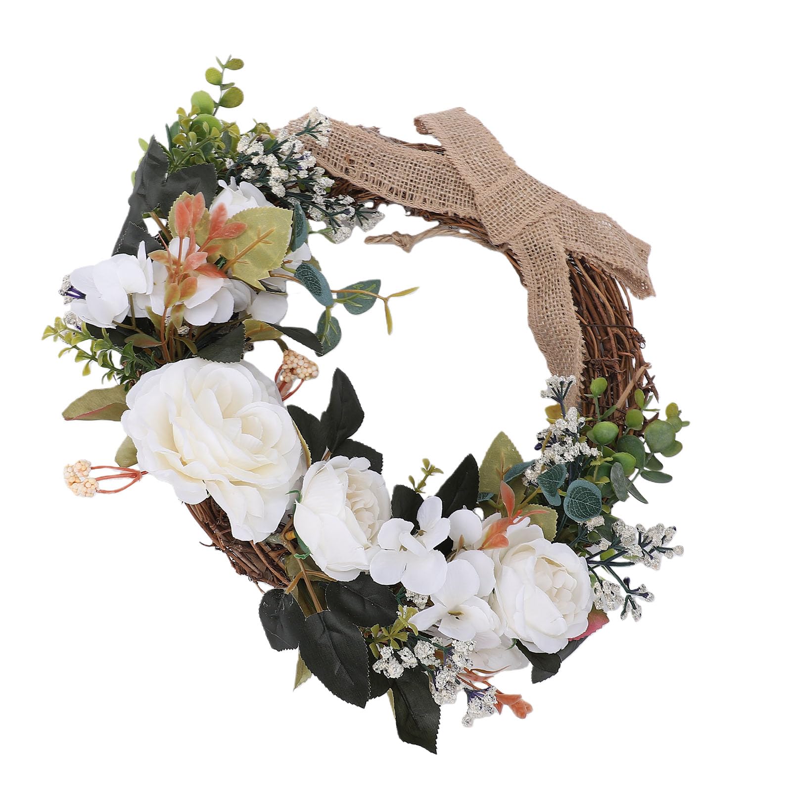 Corona de hortensias artificiales blancas de 35x38 cm para decorar el hogar