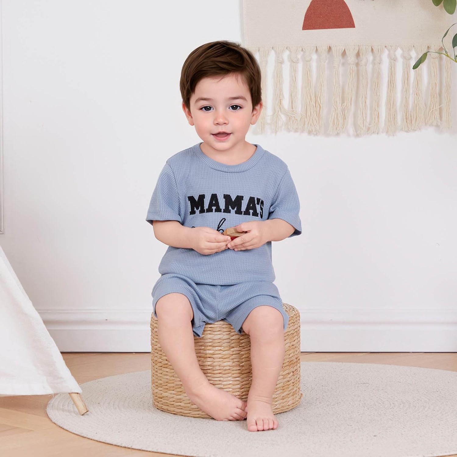 FOCUSNORM Toddler Baby Boy Summer Clothes Embroidered Waffle Short Sleeve T-Shirts Elastic Shorts Newborn Infant Boy Outfits - Image 4