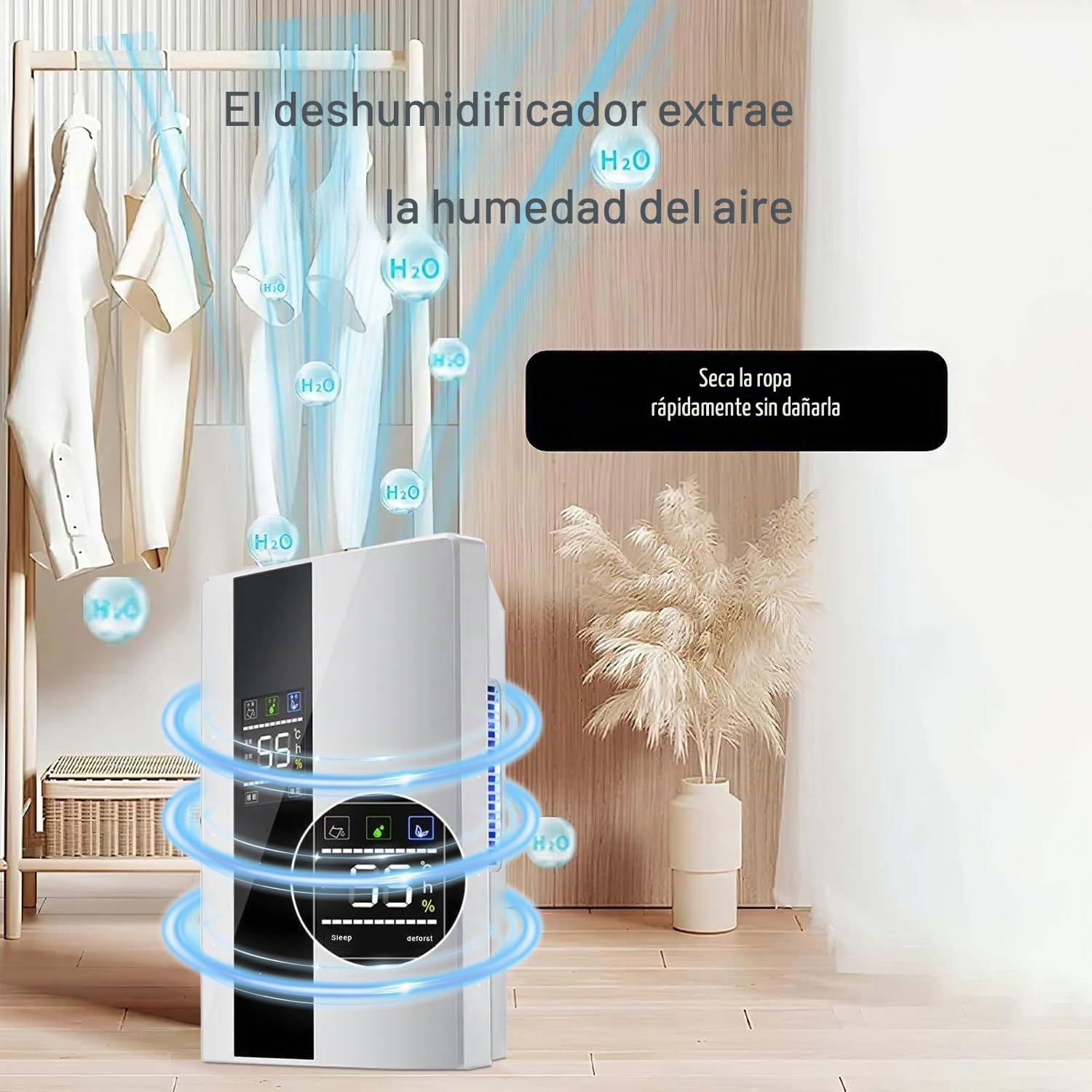 Deshumidificador de aire eléctrico de 2200 ml, silencioso, deshumidificador eléctrico para 30 m²/24 horas, temporizador de sueño/LED/apagado automático, dehumidifiers para casa, dormitorio