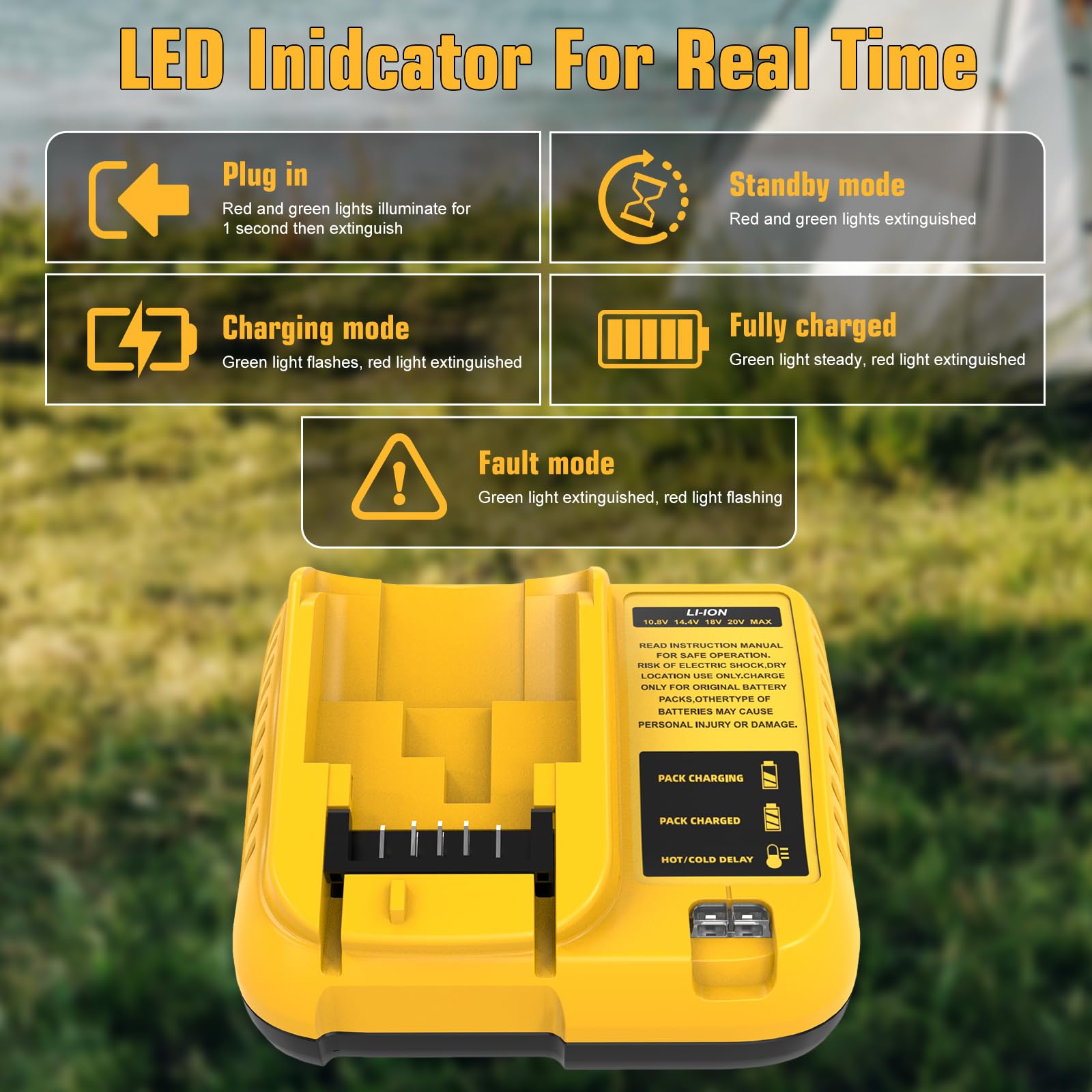 2X 18V 5.0Ah sostituzione per Dewalt batteria +3A Caricabatterie compatibile con Dewalt batteria DCB200 DCB180 DCB181 DCB182 DCB184 DCB185 DCB201 DCB204