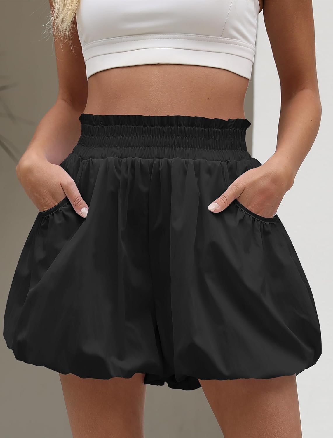 Womens Bubble Shorts Ruffled High Waisted Cute Skorts with Pockets Boho Casual Mini Go Out Skirts - Image 2