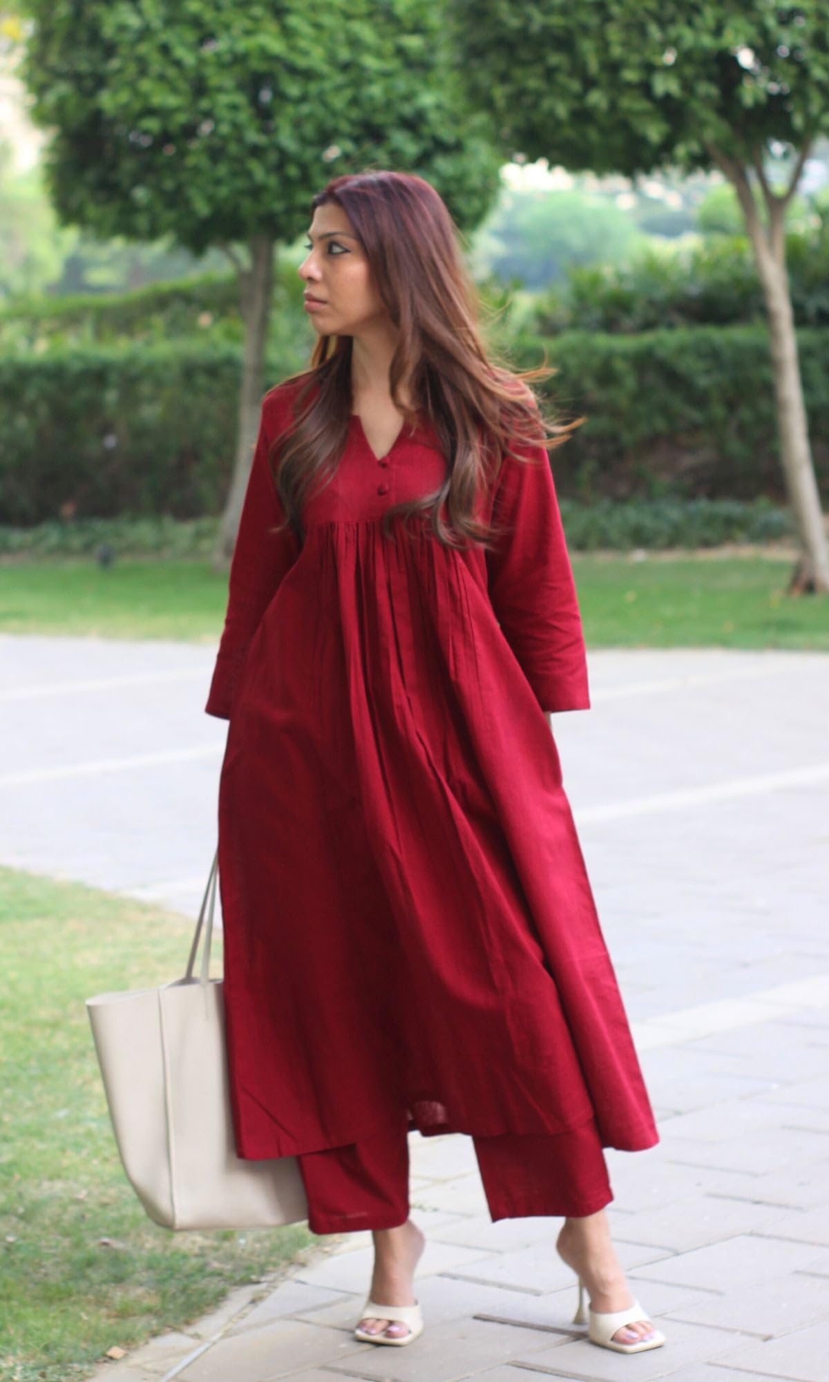 GoSriKi Women's Rayon Viscose Solid A-Line Kurta with Pant (ANVI RED-GS_M_Red_Medium) - Image 5 thumbnail