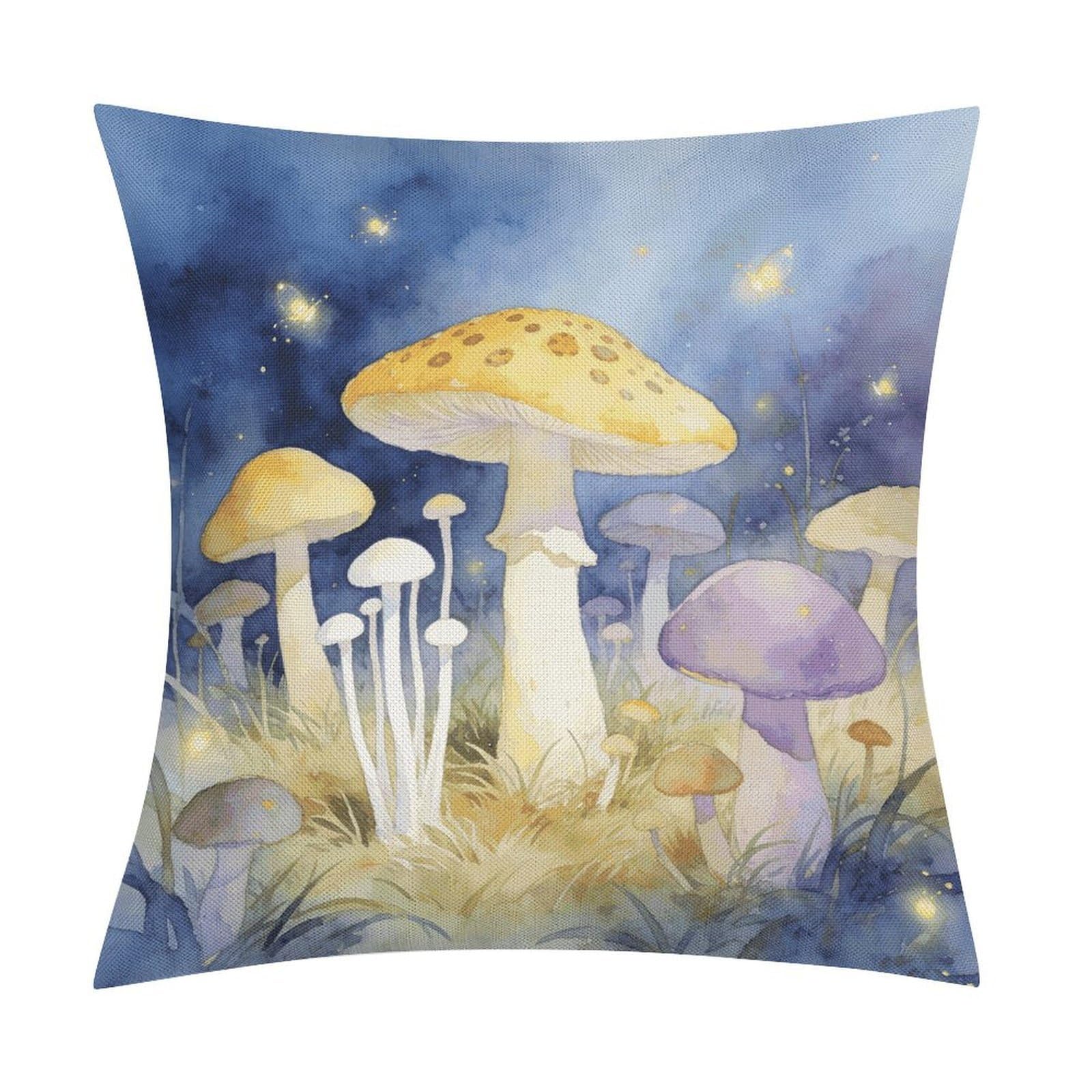LZQPOEAS Mushroom Throw Pillow Covers, Waterproof Faux Linen Pillow Cases with Invisible Zipper, Decorative Square Cushion Covers for Sofa Couch Living Room Bedroom 18x18 Inch