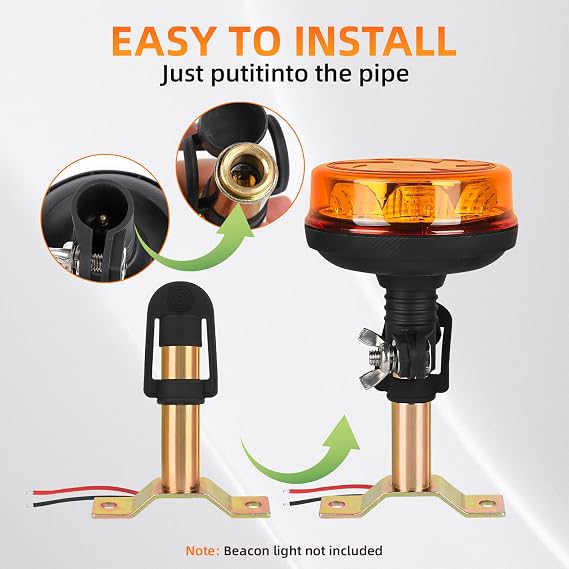 Tractor Beacon Light Bracket, Metal Mount with Wire for Forklift Truck Flashing Rotating Warning Light - T Shape 1Pcs